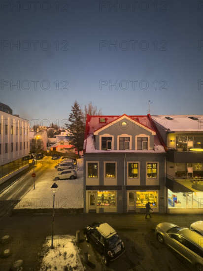 Street scene at night, Hafnarfjordur, Iceland