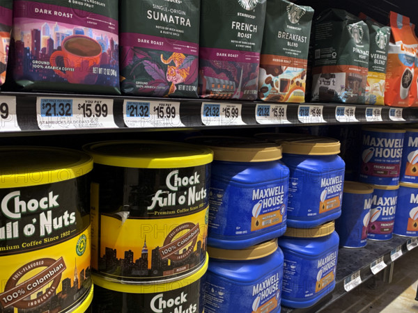 Selection of coffee in grocery store