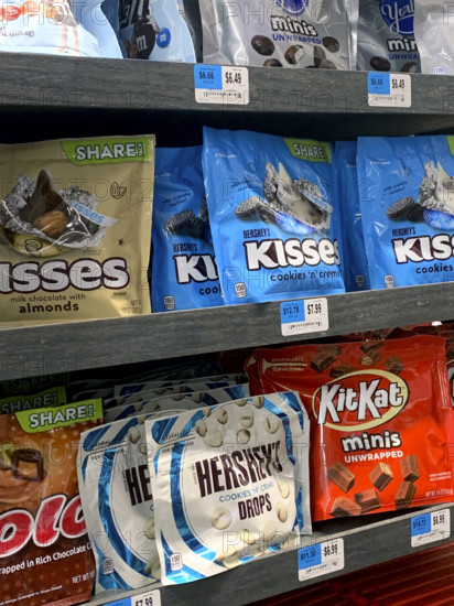Selection of chocolate candy in grocery store