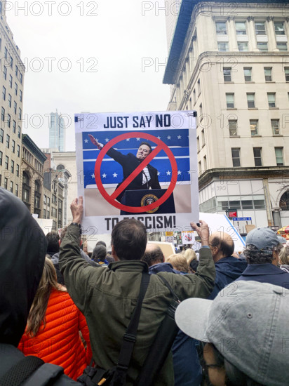 Demonstrators participating in "Hands Off" National Day of Action Protest, Fifth Avenue, New York City, New York, USA, April 5, 2025