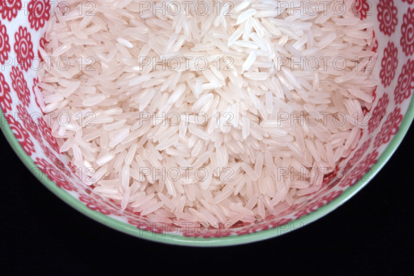 High angle view of uncooked rice in bowl