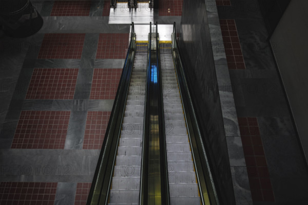 Pair of escalators, high angle view