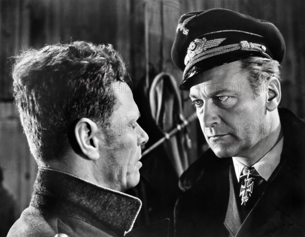 Curd Jurgens (right), on-set of the West German film, "The Devil's General", original German title: "Des Teufels General", Europa-Filmverleih, 1955