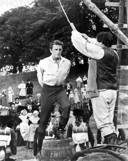 Kirk Douglas (about to be hanged), on-set of the film, "The Devil's Disciple", United Artists, 1959