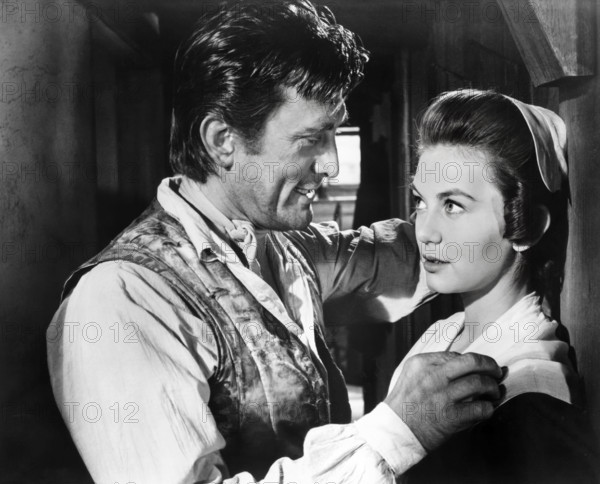 Kirk Douglas, Janelle Scott, on-set of the film, "The Devil's Disciple", United Artists, 1959