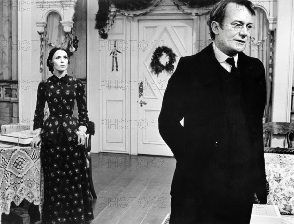 Clair Bloom, Denholm Elliott, on-set of the film, "A Doll's House", directed by Patrick Garland, Anglo-EMI Film Distributors, Paramount Pictures, 1973