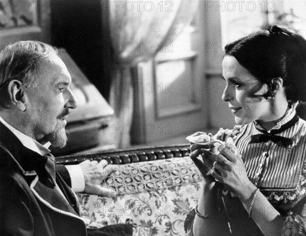 Ralph Richardson, Clair Bloom, on-set of the film, "A Doll's House", directed by Patrick Garland, Anglo-EMI Film Distributors, Paramount Pictures, 1973