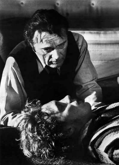 Richard Burton, Peter Firth, on-set of the film, "Equus", United Artists, 1977