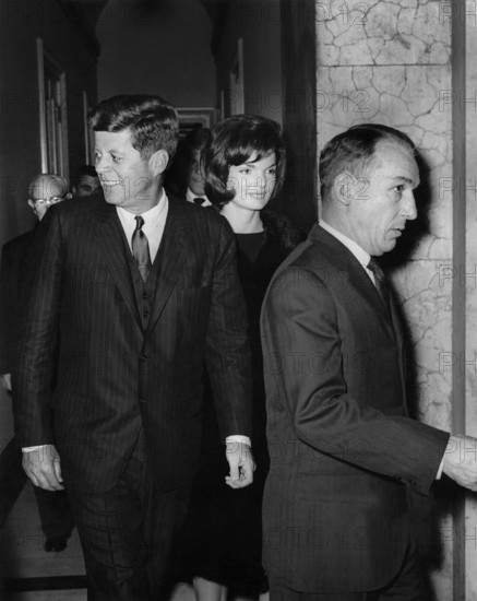 U.S. President John F. Kennedy and U.S. First Lady Jacqueline Kennedy depart Capitol Building following the President’s annual address to the Congress on the State of the Union, Washington, D.C., USA, Abbie Rowe, White House Photographs, January 14, 1963