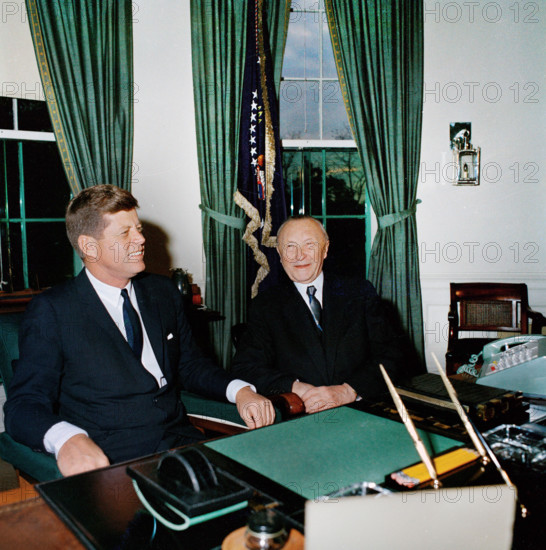 U.S. President meeting with West German Chancellor Dr. Konrad Adenauer in Oval Office, White House, Washington, D.C., USA, Cecil W. Stoughton, White House Photographs, November 14, 1962