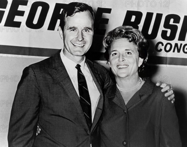 George H.W. Bush and Barbara Bush on night George Bush was elected to Congress, Houston Texas, USA, White House Photo Office, November 8, 1966