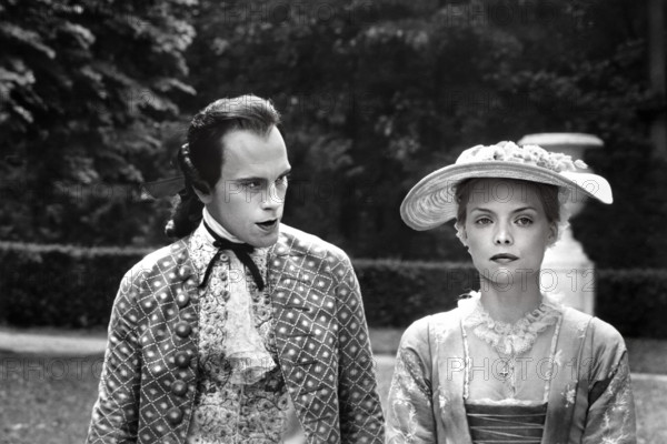John Malkovich, Michelle Pfeiffer, on-set of the film, "Dangerous Liaisons", Warner Bros., 1988