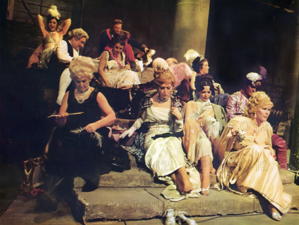 Movie extras waiting to appear on movie set, on-set of the film, "The Day Of The Locust", Paramount Pictures, 1975