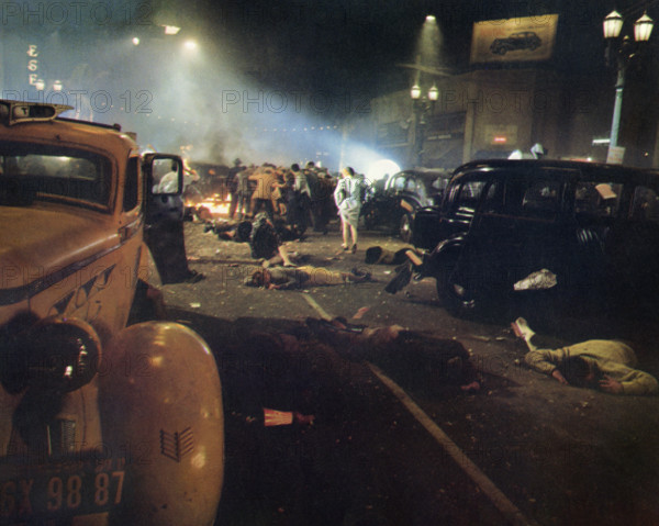 Aftermath of riot outside Grauman's Chinese Theatre, on-set of the film, "The Day Of The Locust", Paramount Pictures, 1975
