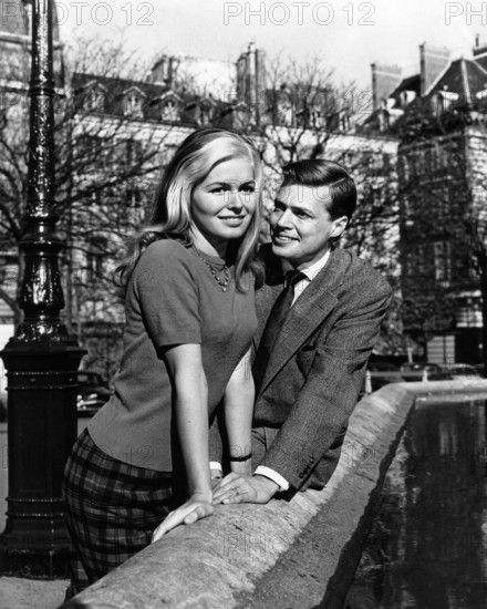 Austrian actor Karheinz Bohm with his wife Gudula  Blau, a publicity portrait in Paris, France, while Bohm was filming, "the Four Horsemen Of The Apocalypse", MGM 1961