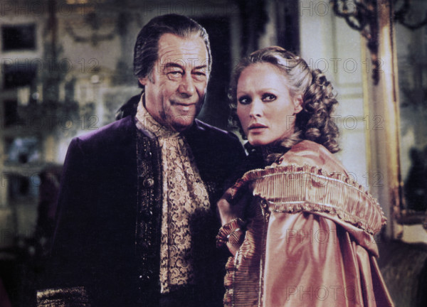 Rex Harrison, Ursula Andress, on-set of the film, "The Fifth Musketeer", Columbia Pictures, 1979