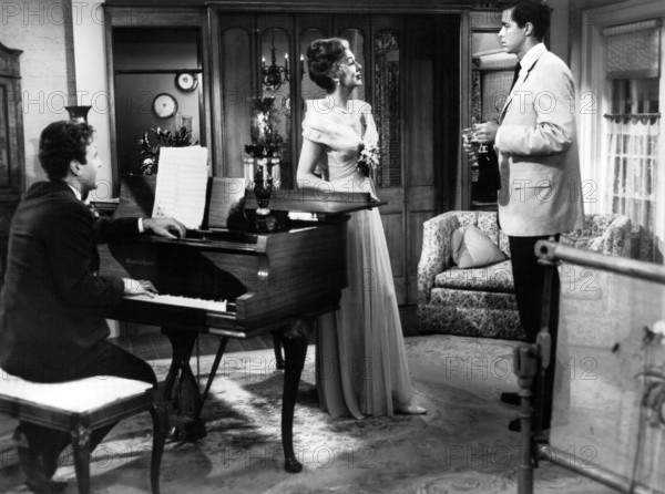 Maximilian Schell, Rosalind Russell, Richard Beymer, on-set of the film, "Five Finger Exercise", Columbia Pictures, 1962