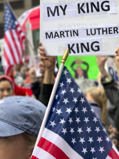 Demonstrators participating in "No Kings" Protest March, Fifth Avenue, New York City, June 14, 2025