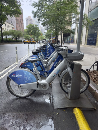 Row of parked Citi bike Rentals, Broadway, Upper West Side, Manhattan, New York City