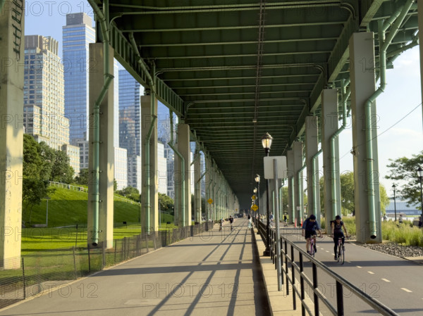Pedestrian and bicycle paths underneath West Side Highway, New York City