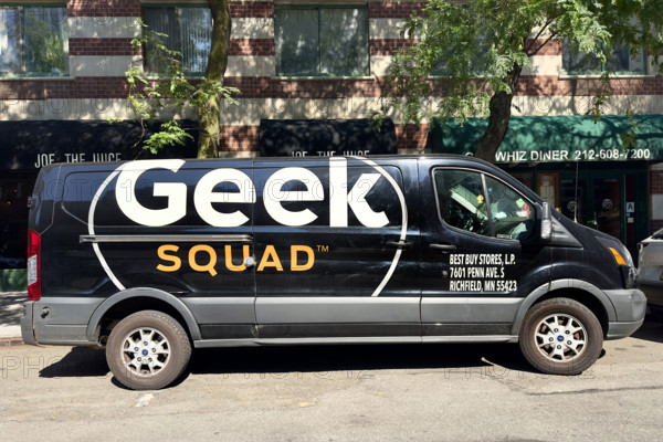 Geek Squad by Best Buy truck with large logo, New York City