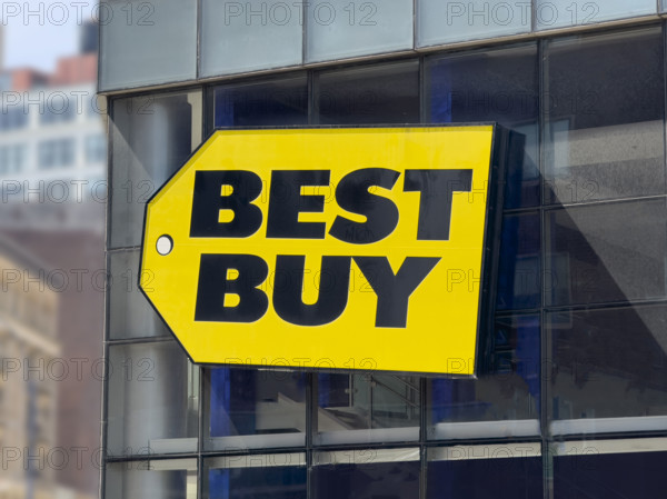 Best Buy retail store, company logo on building exterior, Manhattan, New York City