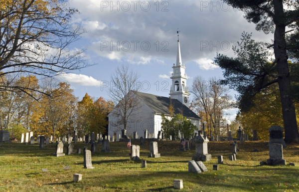 Church and grave yard on Autumn day
