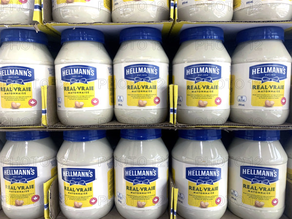 Hellmann's Mayonnaise Stacked at Grocery Store