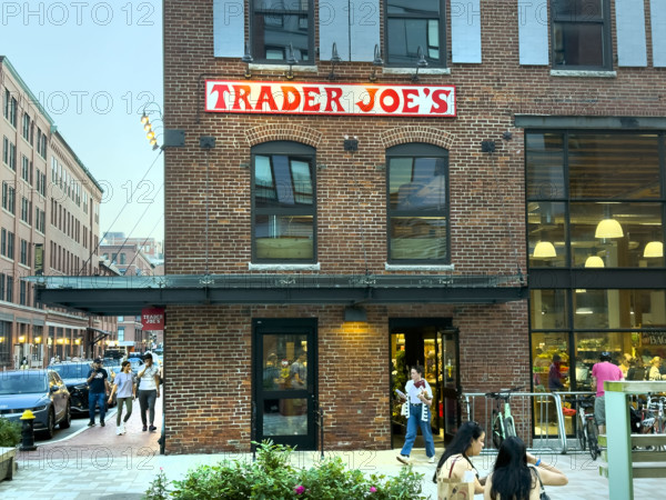 Trader Joe's grocery store, building exterior and street scene, Boston