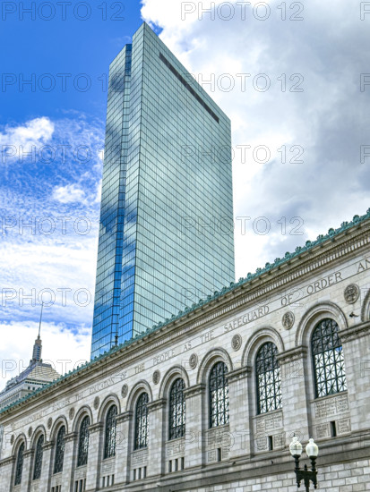 McKim Building, Boston Public Library (foreground), with 200 Clarendon office building in background, Boston