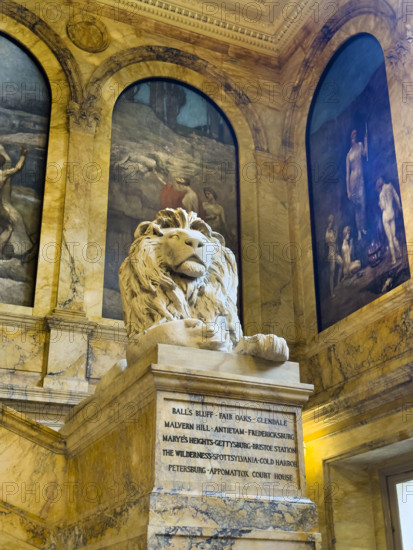 Lion statue, Chavannes Gallery with murals by Pierre Puvis de Chavannes, McKim Building, Boston Public Library