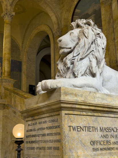 Lion statue, Chavannes Gallery with murals by Pierre Puvis de Chavannes, McKim Building, Boston Public Library