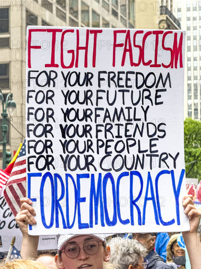 Demonstrators participating in "No Kings" Protest March, Fifth Avenue, New York City, June 14, 2025
