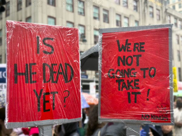 Demonstrators participating in "No Kings" Protest March, Fifth Avenue, New York City, June 14, 2025