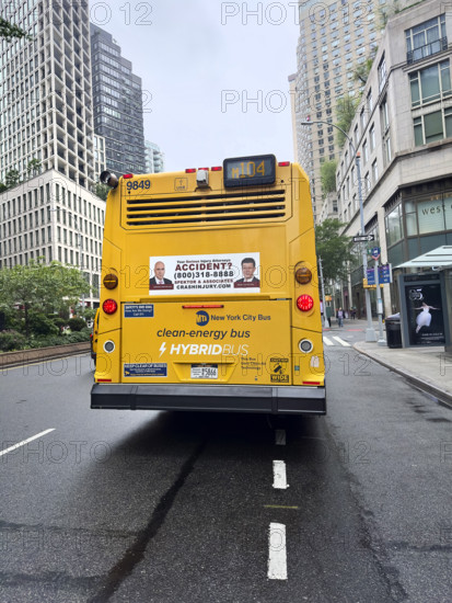 Hybrid Bus, rear view, Broadway, New York City