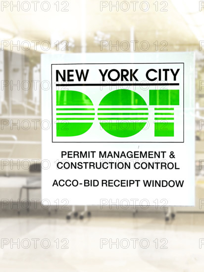Department of Transportation office receipt window, NYC DOT sign on window, Manhattan, New York City
