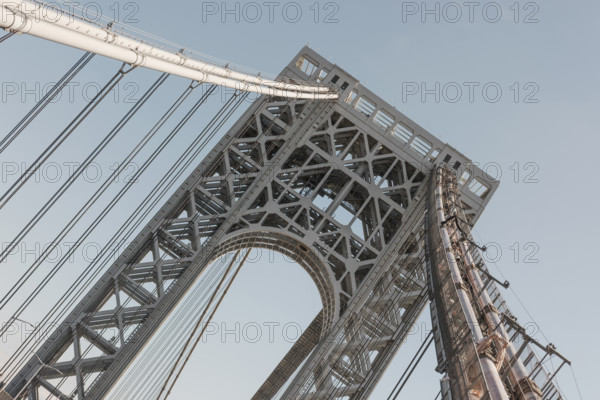 George Washington Bridge suspension cables and tower, low angle view