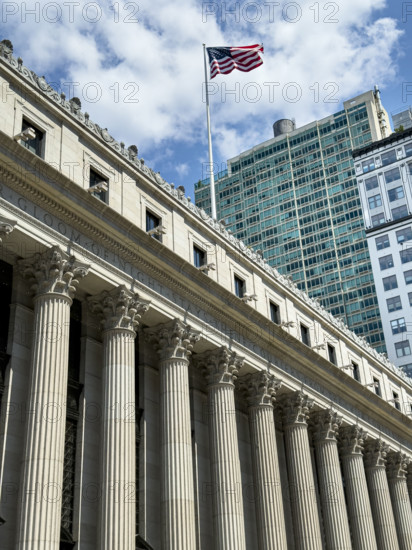 U.S. General Post Office, James A. Farley Building, building exterior with Corinthian columns and American flag, Eighth Avenue, Manhattan, New York City, New York, USA