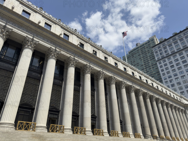 U.S. General Post Office, James A. Farley Building, building exterior with Corinthian columns and American flag, Eighth Avenue, Manhattan, New York City, New York, USA