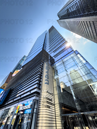 Eleven Times Square, building exterior, low angle view, 640 Eighth Avenue, Manhattan, New York City, New York, USA