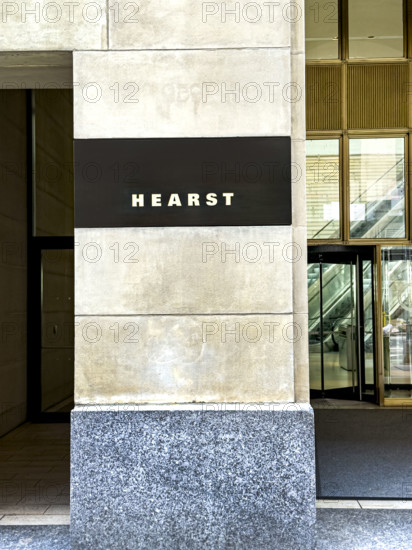 Hearst Tower, building exterior detail with company name on façade, 959 Eighth Avenue, Manhattan, New York City, New York, USA