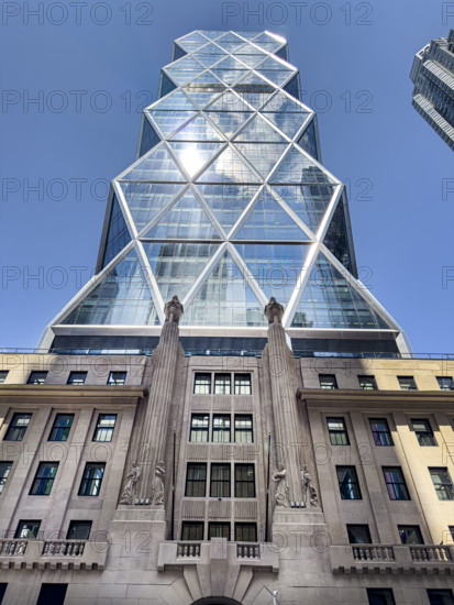 Hearst Tower, featuring the original Hearst Magazine Building (Six lowest floors), building exterior, low angle view, 959 Eighth Avenue,  Manhattan, New York City, New York, USA