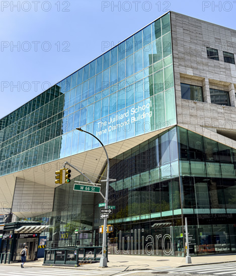 The Julliard School, Irene Diamond Building, building exterior and street scene, West 66th Street and Broadway, Manhattan, New York City, New York, USA