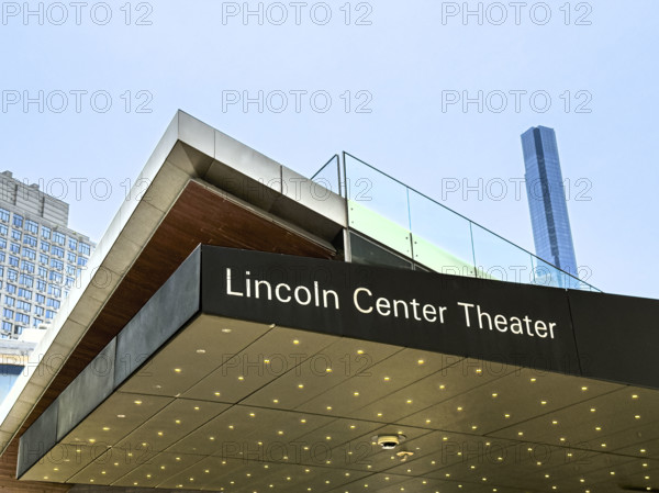 Lincoln Center Theater awning with roof of Elinor Bunin Monroe Film Center in background, West 65th Street, Manhattan, New York City, New York, USA