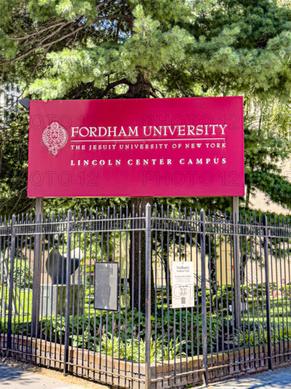 Fordham University The Jesuit University of New York, Lincoln Center Campus, exterior sign, Manhattan, New York City, New York, USA