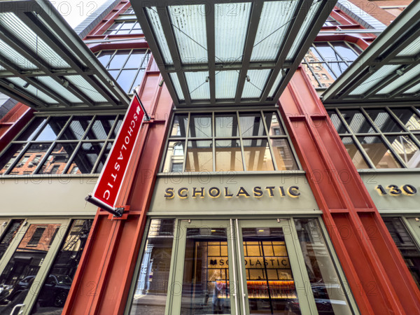 Scholastic, building exterior, low angle view, 557 Broadway, Soho, Manhattan, New York City, New York, USA