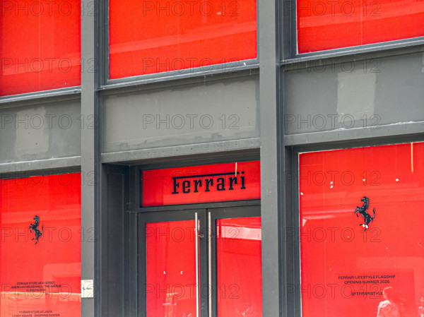 Ferrari retail store, building exterior detail, 92 Prince Street, Soho, Manhattan, New York City, New York, USA