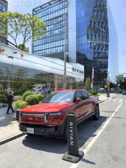 Rivian electric truck and showroom exterior, 461 West 14th Street, Meatpacking District, Manhattan, New York City, New York, USA