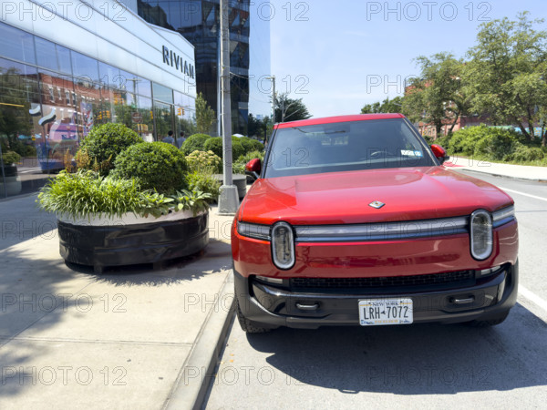 Rivian electric truck and showroom exterior, 461 West 14th Street, Meatpacking District, Manhattan, New York City, New York, USA