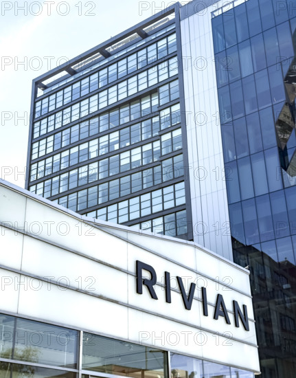 Rivian electric vehicle showroom, building exterior, 461 West 14th Street, Meatpacking District, Manhattan, New York City, New York, USA